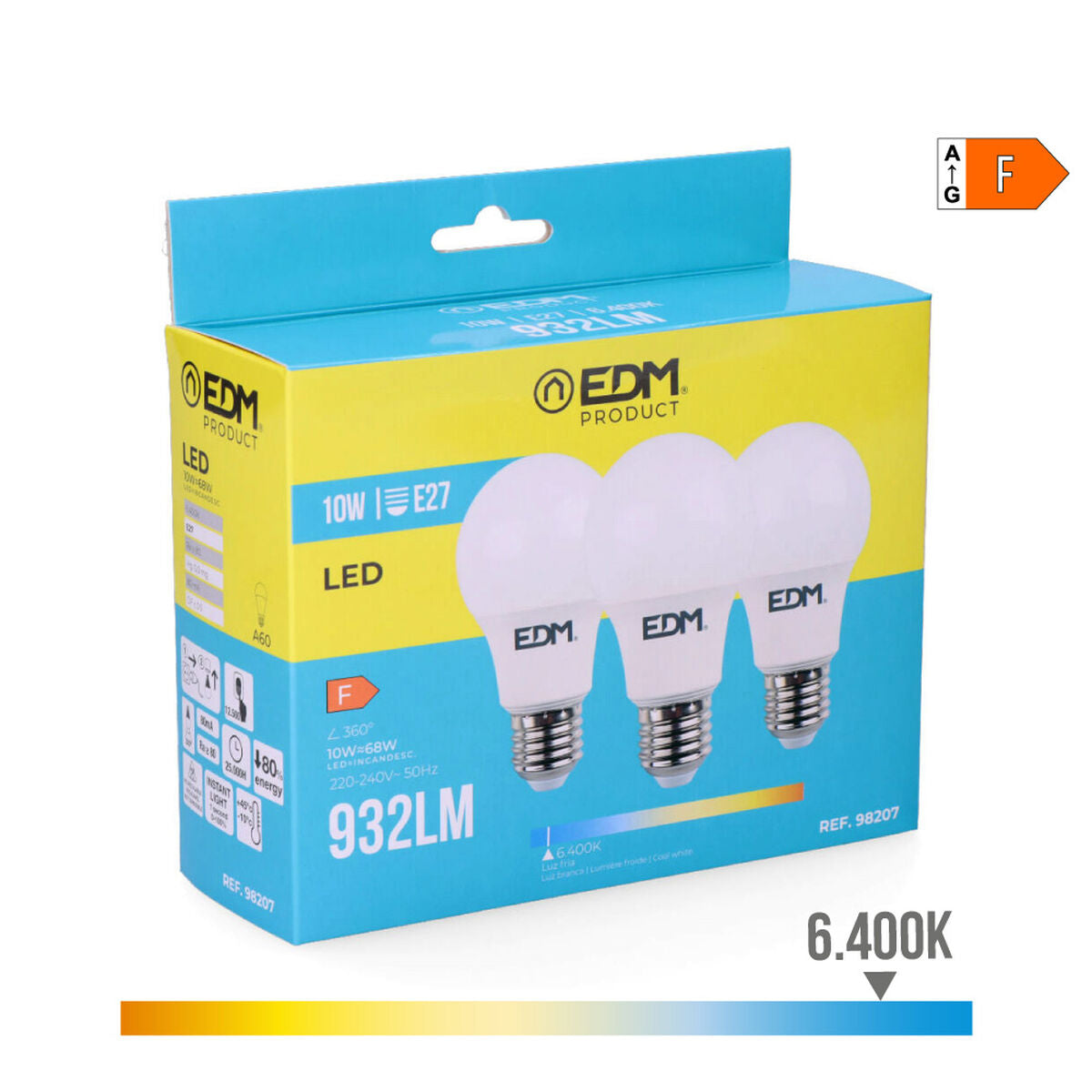 Pack of 3 LED bulbs EDM 98207 F 60 W 10 W 68 W E27 810 Lm 932 Lm Ø 6 x 10,8 cm (6400 K)-3