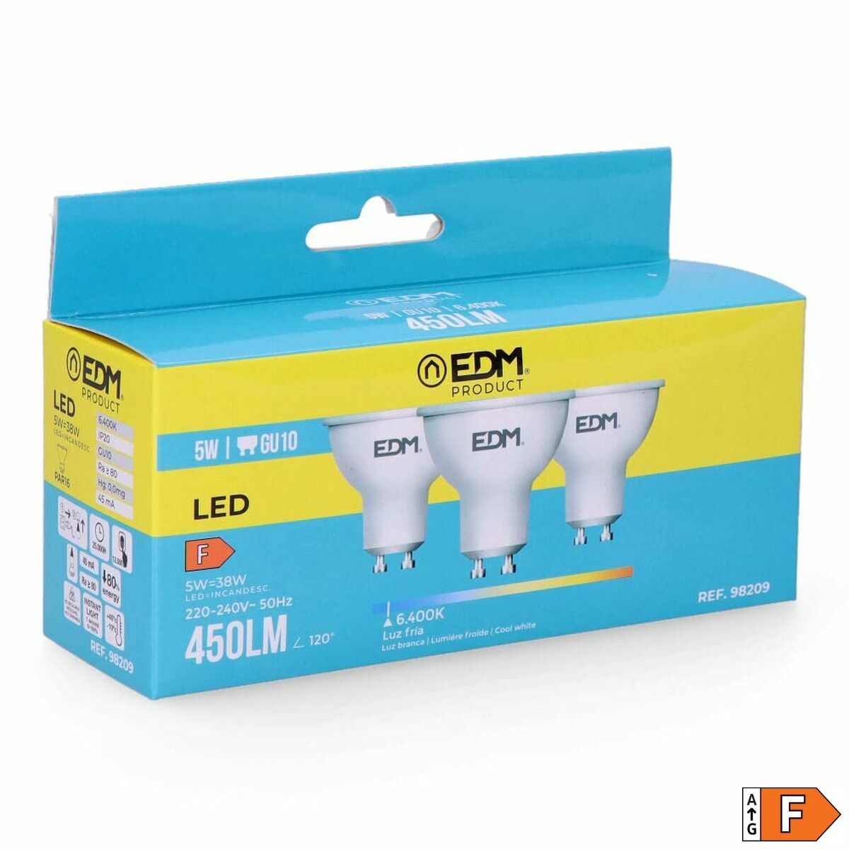 Pack of 3 LED bulbs EDM 98209 F 5 W 45 W 38 W GU10 450 lm Ø 5 x 5,5 cm (6400 K)-4