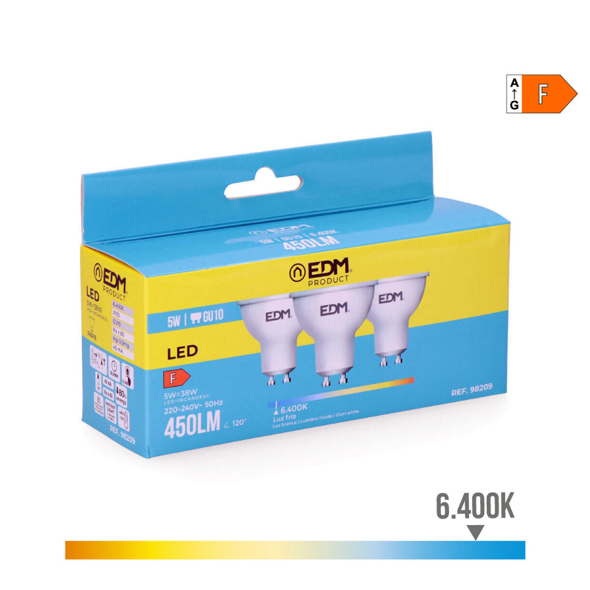 Pack of 3 LED bulbs EDM 98209 F 5 W 45 W 38 W GU10 450 lm Ø 5 x 5,5 cm (6400 K)-2
