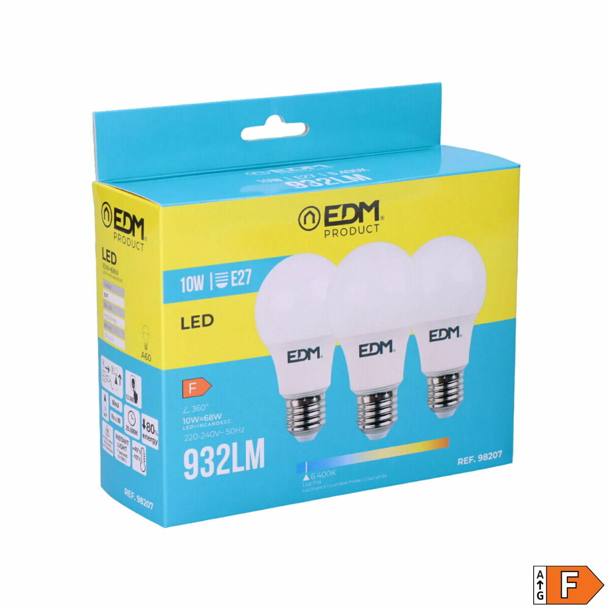Pack of 3 LED bulbs EDM 98207 F 60 W 10 W 68 W E27 810 Lm 932 Lm Ø 6 x 10,8 cm (6400 K)-1