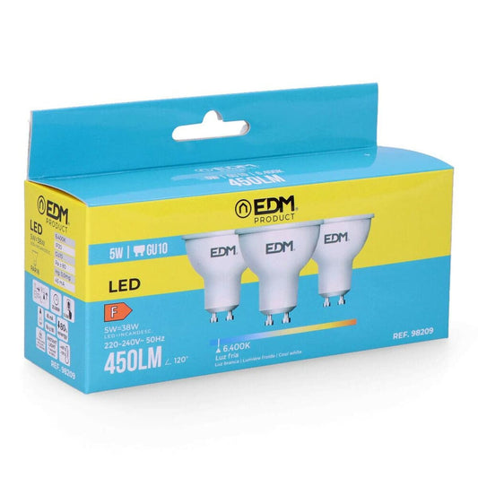 Pack of 3 LED bulbs EDM 98209 F 5 W 45 W 38 W GU10 450 lm Ø 5 x 5,5 cm (6400 K)-0
