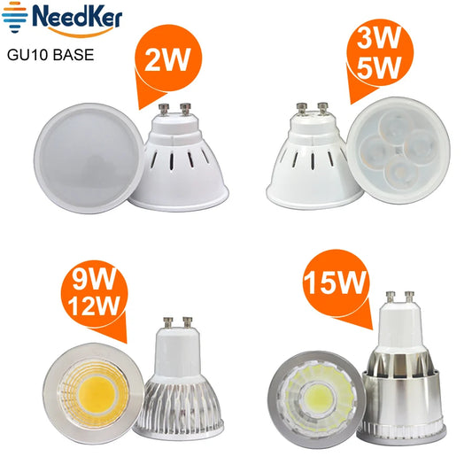 Gu10 Led Spotlights 2W 3W 5W SMD2835 Lamp Cup 9W 12W 15W Cob Led Lamp AC 110V 220V 240V Led Bulb Warm Cold White Led Light